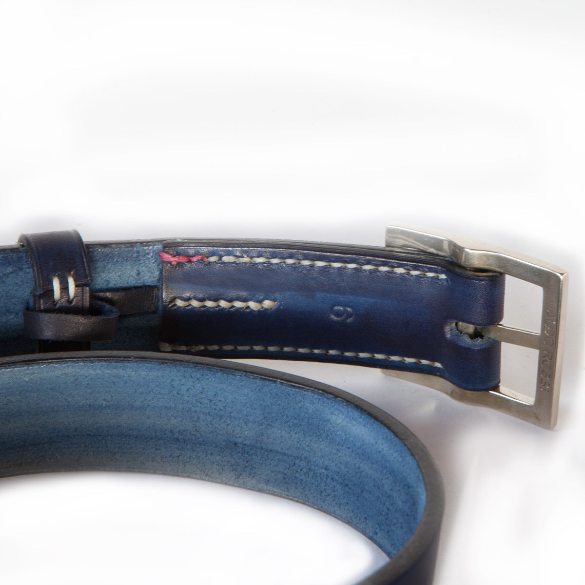 LUNA 1 1/8" BELT - NAVY BRIDLE LEATHER - WHITE BRONZE BUCKLE