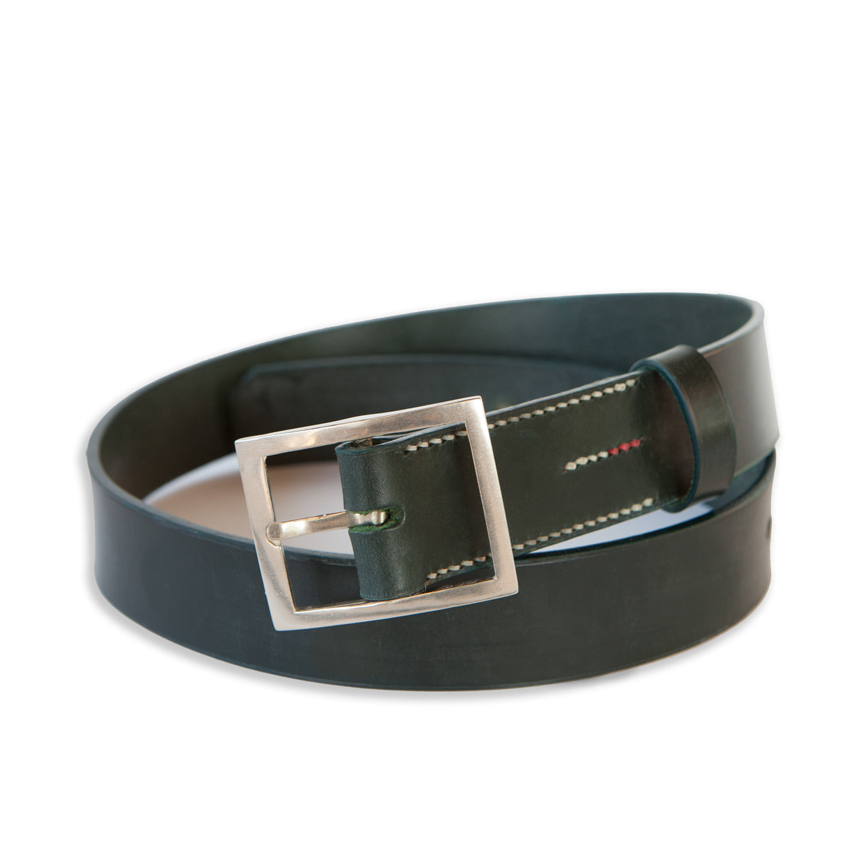 ORION 1 1/2" BELT - RACING GREEN BRIDLE LEATHER - WHITE BRONZE BUCKLE