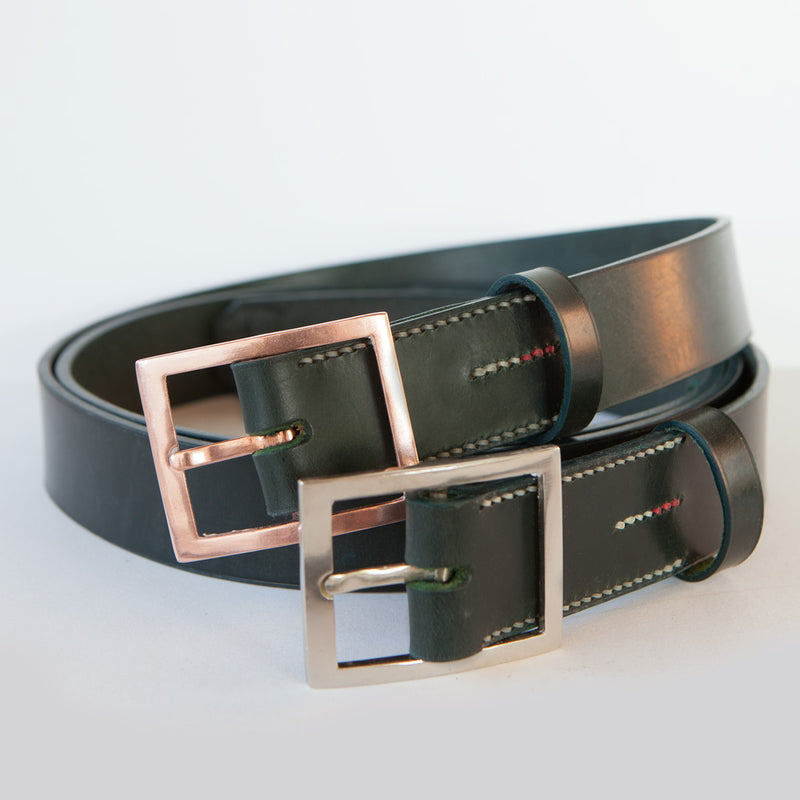 ORION 1 1/2" BELT - RACING GREEN BRIDLE LEATHER - WHITE BRONZE BUCKLE
