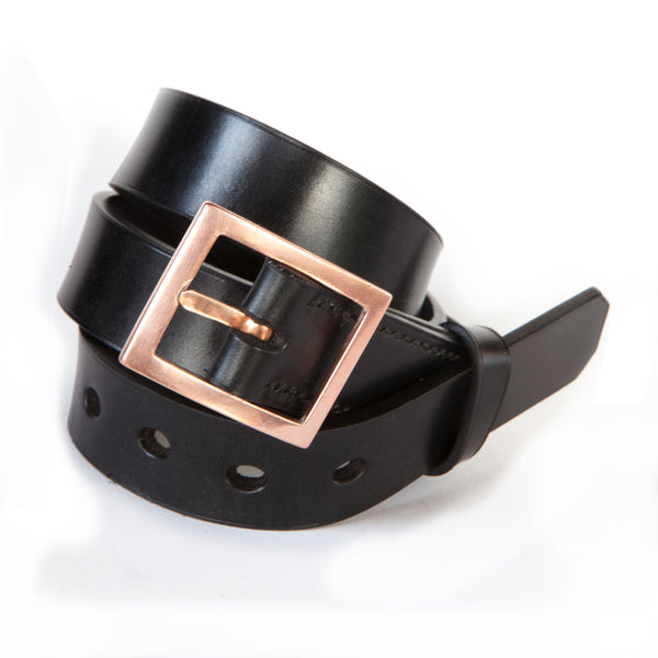 LUNA 1 1/8" BELT - BLACK BRIDLE LEATHER - COPPER BUCKLE