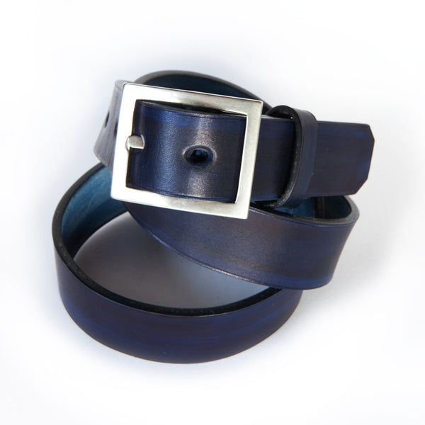 LUNA 1 1/8" BELT - NAVY BRIDLE LEATHER - WHITE BRONZE BUCKLE