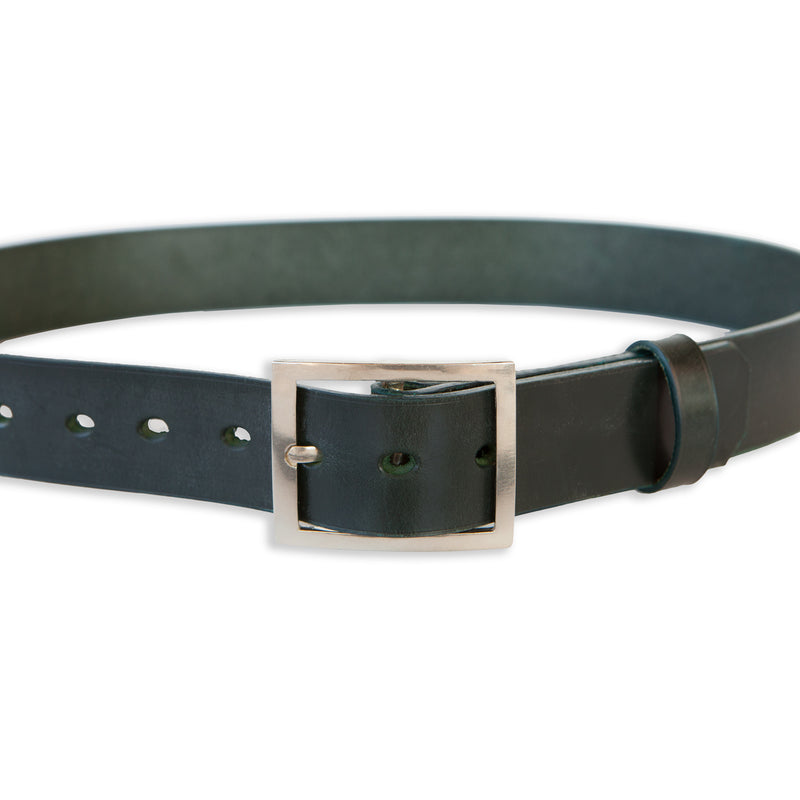 ORION 1 1/2" BELT - RACING GREEN BRIDLE LEATHER - WHITE BRONZE BUCKLE